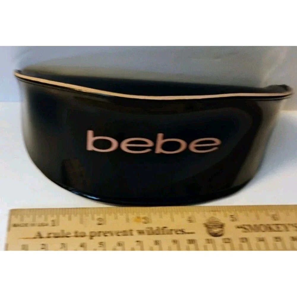 Bebe Black Patent Clamshell Sunglasses Case Soft Eyeglass Pouch Pink Logo Velvet